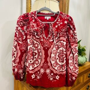 Boho Red and Pink Floral Blouse